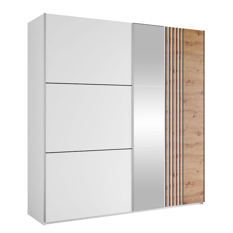 Osval Garderobeskapeskap med speil 203x215 cm - Hvit/Brun - Oppbevaring - Garderober & garderobesystem