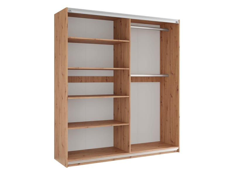 Osval Garderobeskapeskap med speil 203x215 cm - Hvit/Brun - Oppbevaring - Garderober & garderobesystem