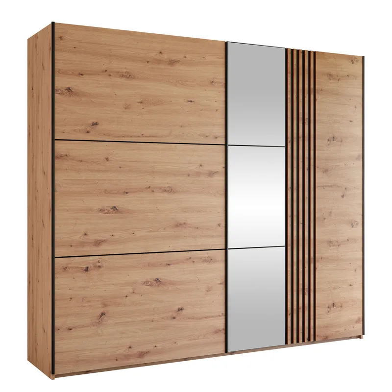 Osval Garderobeskapeskap med speil 250x215 cm, Brun/Svart