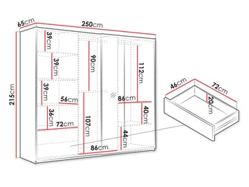 Osval Garderobeskapeskap med speil 250x215 cm - Brun/Svart - Oppbevaring - Garderober & garderobesystem