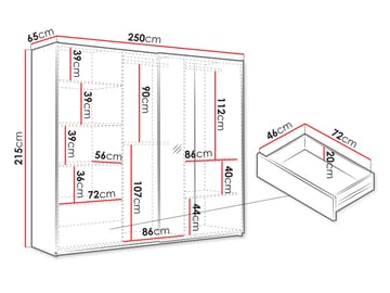 Osval Garderobeskapeskap med speil 250x215 cm - Hvit/Brun - Oppbevaring - Garderober & garderobesystem