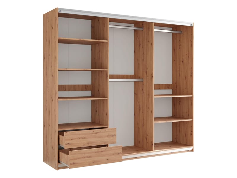 Osval Garderobeskapeskap med speil 250x215 cm - Hvit/Brun - Oppbevaring - Garderober & garderobesystem