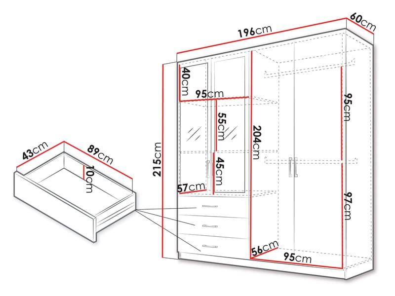 Pekin Garderobeskap med Speil 215 cm - Oppbevaring - Garderober & garderobesystem