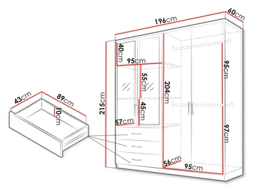 Pekin Garderobeskap med Speil 215 cm - Oppbevaring - Garderober & garderobesystem
