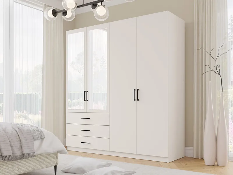 Pekin Garderobeskap med Speil og Oppbevaring 215 cm i Tre - Beige - Oppbevaring - Garderober & garderobesystem