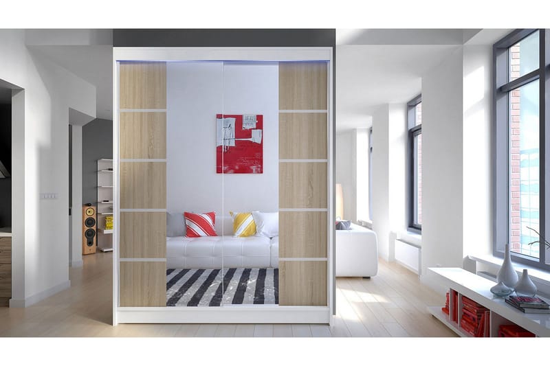Pickering Garderobe med Speil 150x200 cm - Brun/Hvit - Oppbevaring - Garderober & garderobesystem