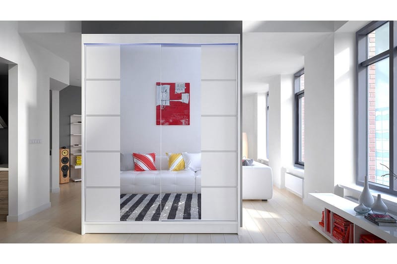 Pickering Garderobe med Speil 150x200 cm - Hvit - Oppbevaring - Garderober & garderobesystem