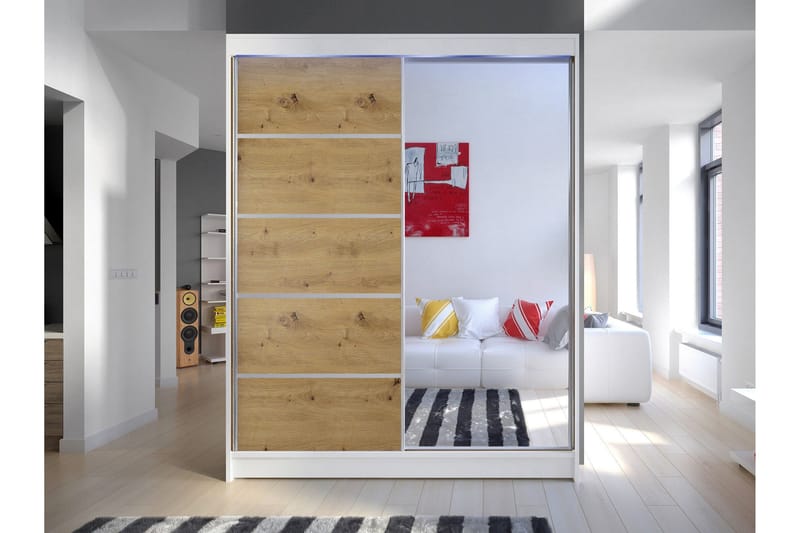 Pickering Garderobe Med Speil 150x200 cm - Hvit/Brun - Oppbevaring - Garderober & garderobesystem