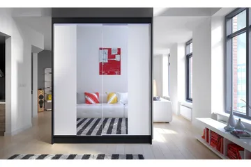 Pickering Garderobe med Speil 150x200 cm - Hvit/Svart - Oppbevaring - Garderober & garderobesystem