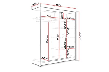 Pickering Garderobe med Speil 150x200 cm - Hvit/Svart - Oppbevaring - Garderober & garderobesystem