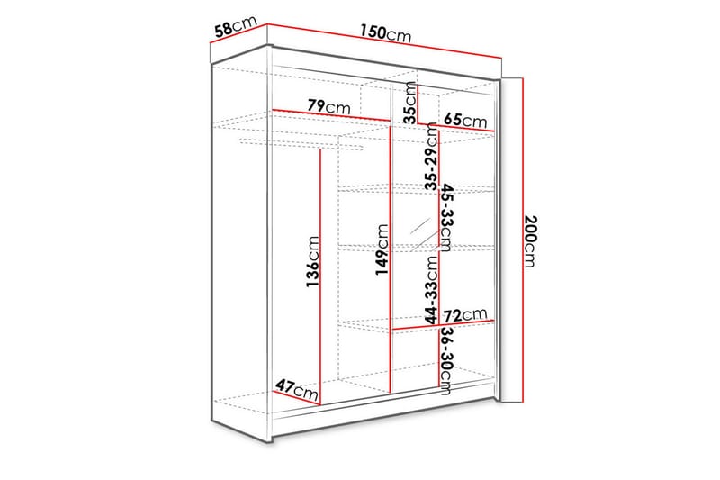 Pickering Garderobe med Speil 150x200 cm - Hvit/Svart - Oppbevaring - Garderober & garderobesystem