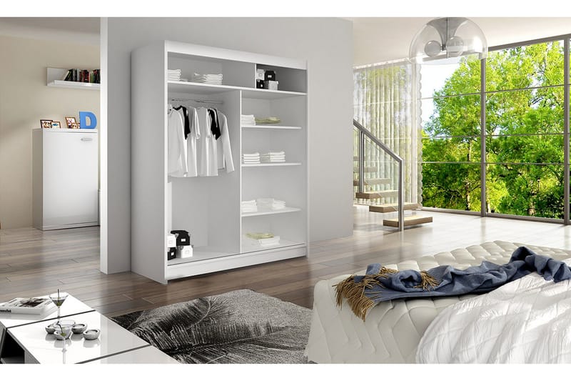 Pickering Garderobe med Speil 150x200 cm - Hvit/Svart - Oppbevaring - Garderober & garderobesystem