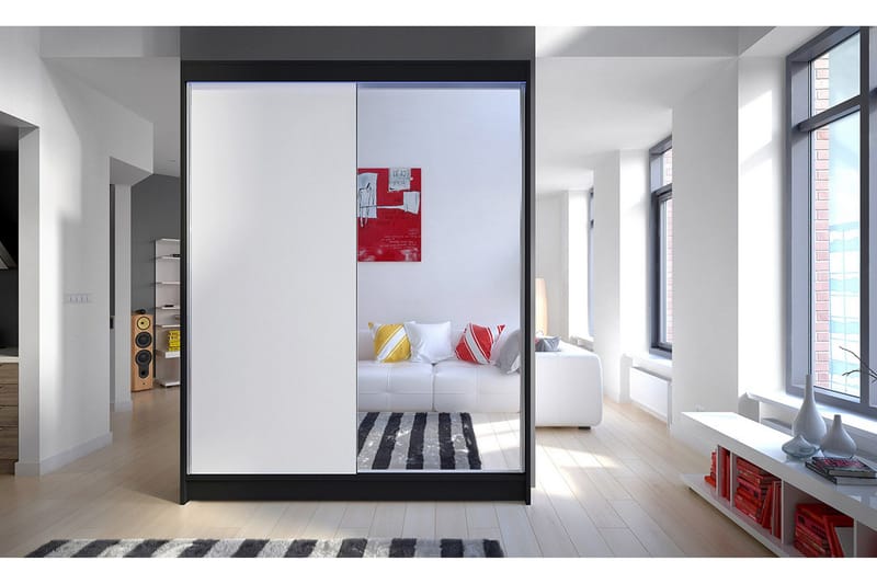 Pickering Garderobe med Speil 150x200 cm - Hvit/Svart - Oppbevaring - Garderober & garderobesystem
