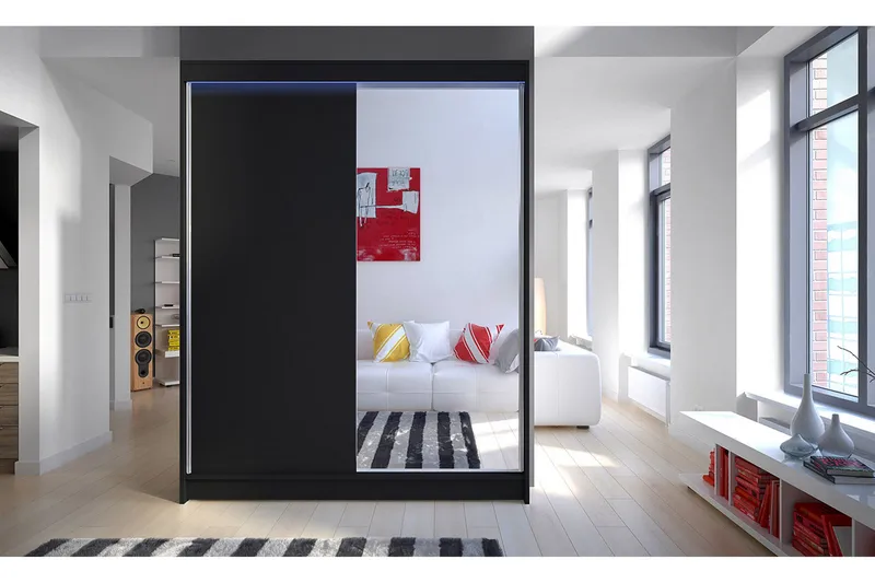 Pickering Garderobe med Speil 150x200 cm - Svart - Oppbevaring - Garderober & garderobesystem