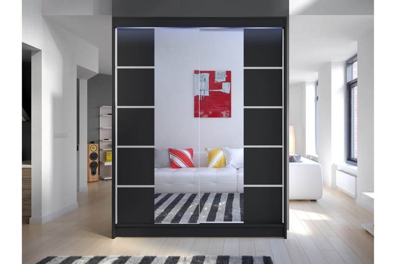 Pickering Garderobe Med Speil 150x200 cm - Svart - Oppbevaring - Garderober & garderobesystem