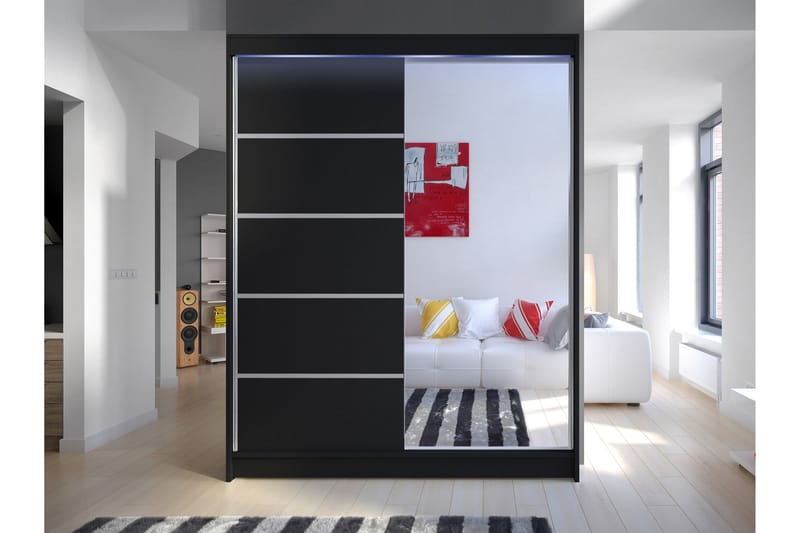 Pickering Garderobe Med Speil 150x200 cm - Svart - Oppbevaring - Garderober & garderobesystem