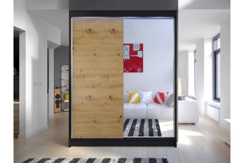 Pickering Garderobe Med Speil 150x200 cm - Svart/Brun - Oppbevaring - Garderober & garderobesystem