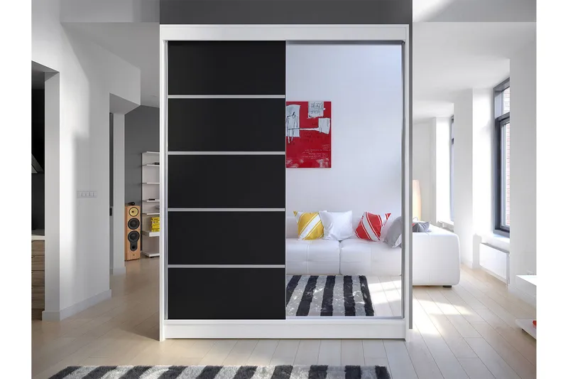 Pickering Garderobe med Speil 150x200 cm - Svart/Hvit - Oppbevaring - Garderober & garderobesystem