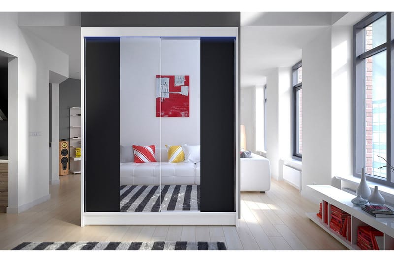 Pickering Garderobe med Speil 150x200 cm - Svart/Hvit - Oppbevaring - Garderober & garderobesystem