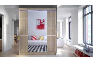 Pickering Garderobeskap med Speil 150 cm i Lyst Tre - Beige - Oppbevaring - Garderober & garderobesystem