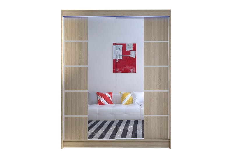 Pickering Garderobeskap med Speil 150 cm i Lyst Tre, Beige