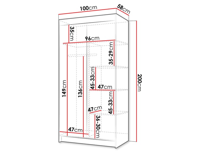 Piedras garderobe med speil 100x200 cm - Brun - Oppbevaring - Garderober & garderobesystem