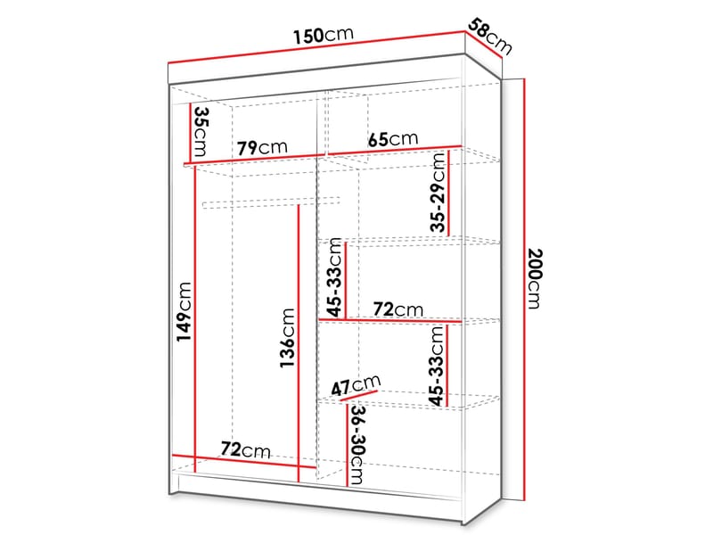 Piedras garderobe med speil 150x200 cm - Brun - Oppbevaring - Garderober & garderobesystem