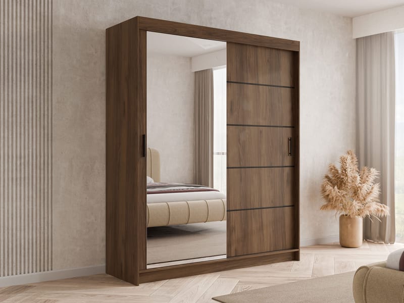 Piedras garderobe med speil 180x215 cm - Brun - Oppbevaring - Garderober & garderobesystem