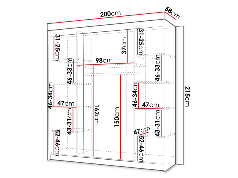 Piedras garderobe med speil 200x215 cm - Brun - Oppbevaring - Garderober & garderobesystem
