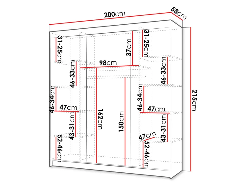 Piedras garderobe med speil 200x215 cm - Brun - Oppbevaring - Garderober & garderobesystem