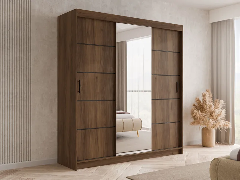 Piedras garderobe med speil 200x215 cm - Brun - Oppbevaring - Garderober & garderobesystem