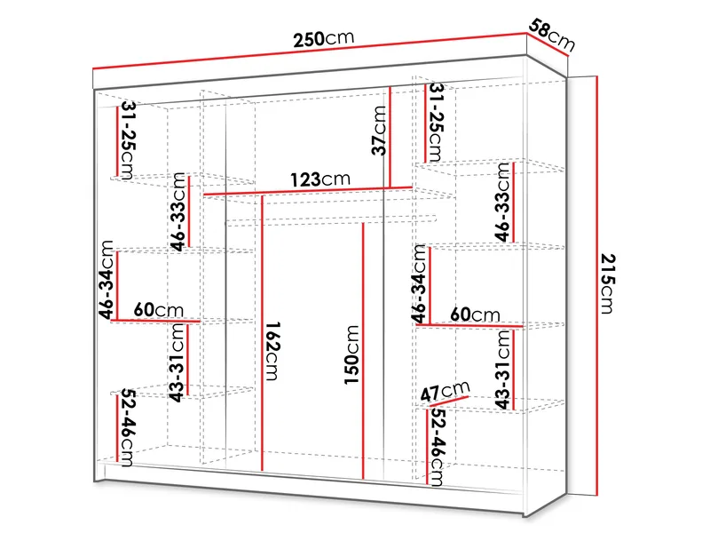 Piedras garderobe med speil 250x215 cm - Brun - Oppbevaring - Garderober & garderobesystem