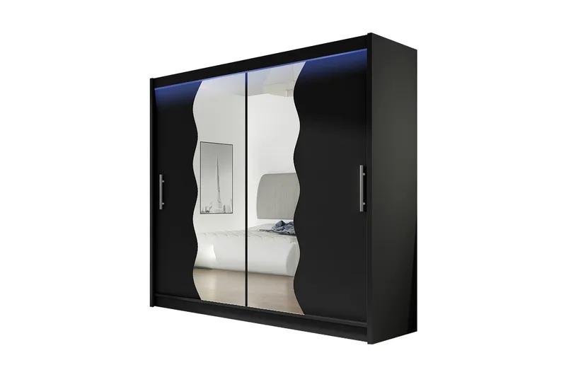 Prag Garderobe 57 cm i Tre med Glassdetaljer, Sort