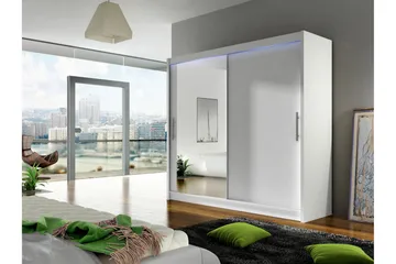 Prag Garderobe med Speil 180x215 cm - Hvit - Oppbevaring - Garderober & garderobesystem