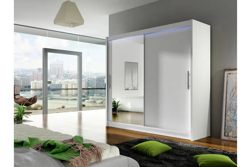 Prag Garderobe med Speil 180x215 cm - Hvit - Oppbevaring - Garderober & garderobesystem