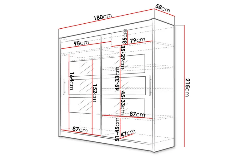 Prag Garderobe med Speil 180x215 cm - Hvit - Oppbevaring - Garderober & garderobesystem