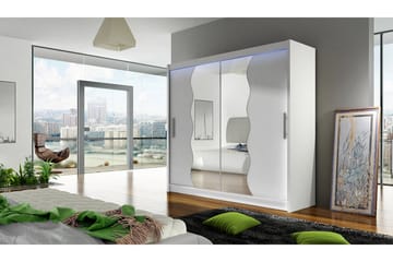 Prag Garderobe med Speil 180x215 cm - Hvit - Oppbevaring - Garderober & garderobesystem