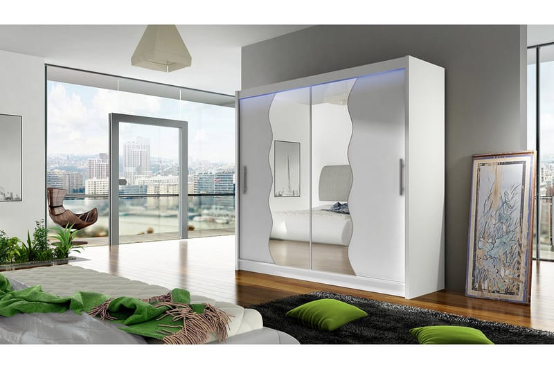 Prag Garderobe med Speil 180x215 cm - Hvit - Oppbevaring - Garderober & garderobesystem