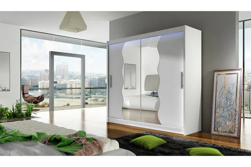 Prag Garderobe med Speil 180x215 cm - Hvit - Oppbevaring - Garderober & garderobesystem