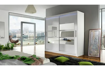 Prag Garderobe med Speil 180x215 cm - Hvit - Oppbevaring - Garderober & garderobesystem