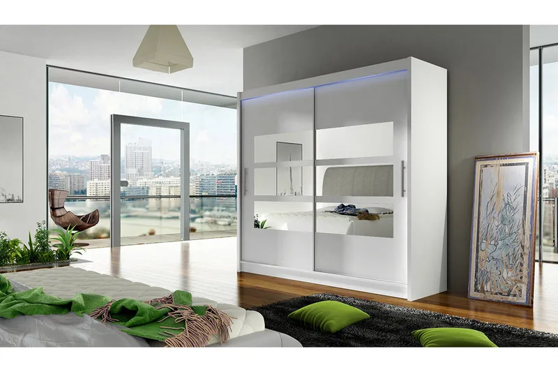 Prag Garderobe med Speil 180x215 cm - Hvit - Oppbevaring - Garderober & garderobesystem