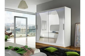 Prag Garderobe med Speil 180x215 cm - Hvit - Oppbevaring - Garderober & garderobesystem