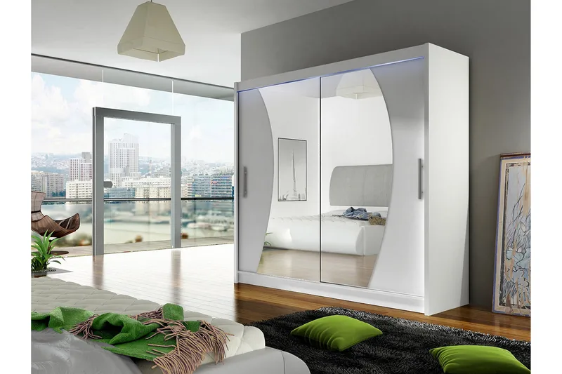 Prag Garderobe med Speil 180x215 cm - Hvit - Oppbevaring - Garderober & garderobesystem