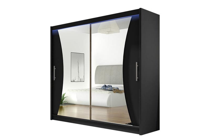 Prag Garderobe med Speil 180x215 cm, Svart