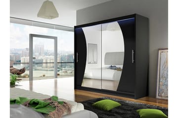 Prag Garderobe med Speil 180x215 cm - Svart - Oppbevaring - Garderober & garderobesystem