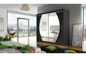 Prag Garderobe med Speil 180x215 cm - Svart - Oppbevaring - Garderober & garderobesystem