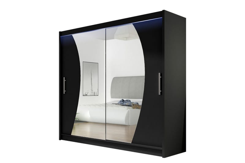 Prag Garderobe med Speil 180x215 cm, Svart