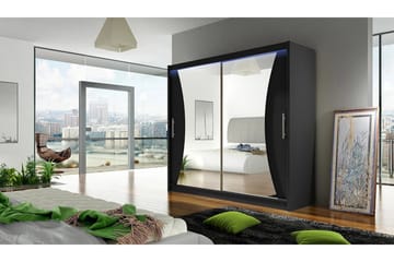 Prag Garderobe med Speil 180x215 cm - Svart - Oppbevaring - Garderober & garderobesystem