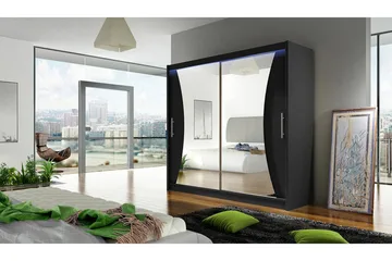 Prag Garderobe med Speil 180x215 cm - Svart - Oppbevaring - Garderober & garderobesystem