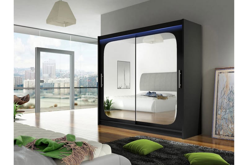 Prag Garderobe med Speil 180x215 cm - Svart - Oppbevaring - Garderober & garderobesystem